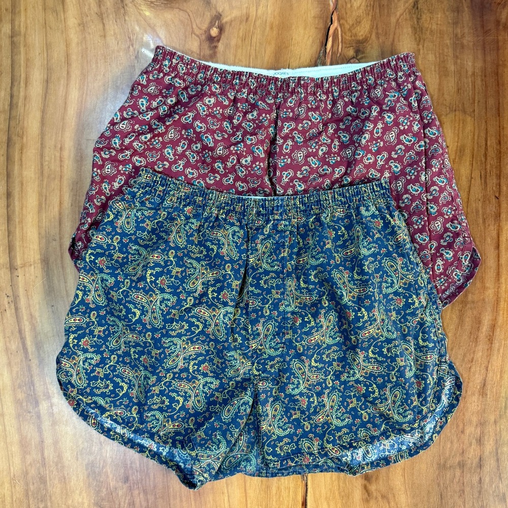 Vintage 90s Jockey Men's Boxer Shorts 32 Paisley Cotton Casual LOT OF 2 I4-21